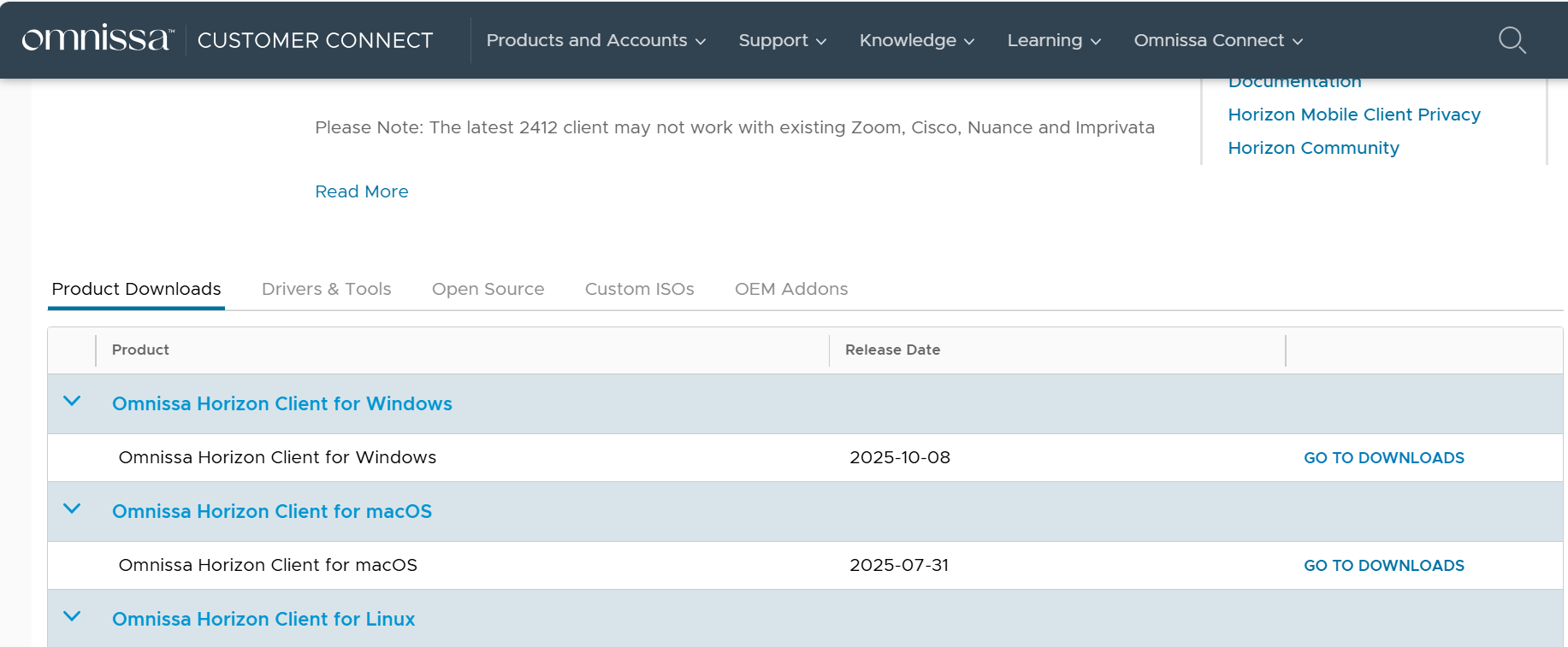 Skjermbilde som viser at man skal trykke "Go to downloads" og etterpå velge "download now"